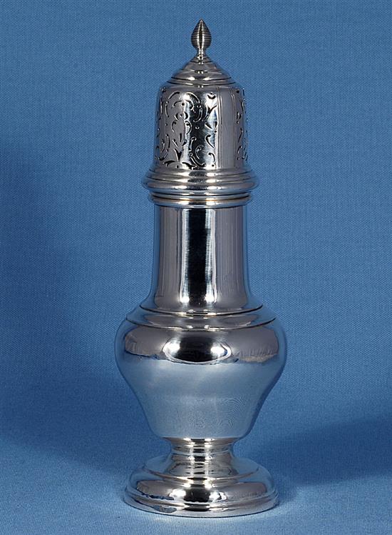 A George V silver sugar caster, Height 9 ½”/242mm Weight 8.4oz/238grms.